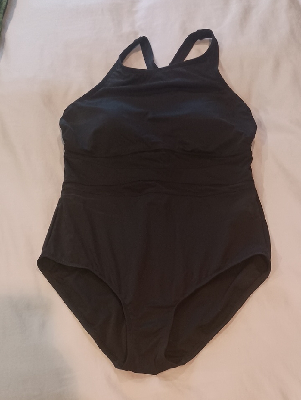Nwots - Lands' End Solid Black High-Neck One-Piece Swimsuit Size Medium